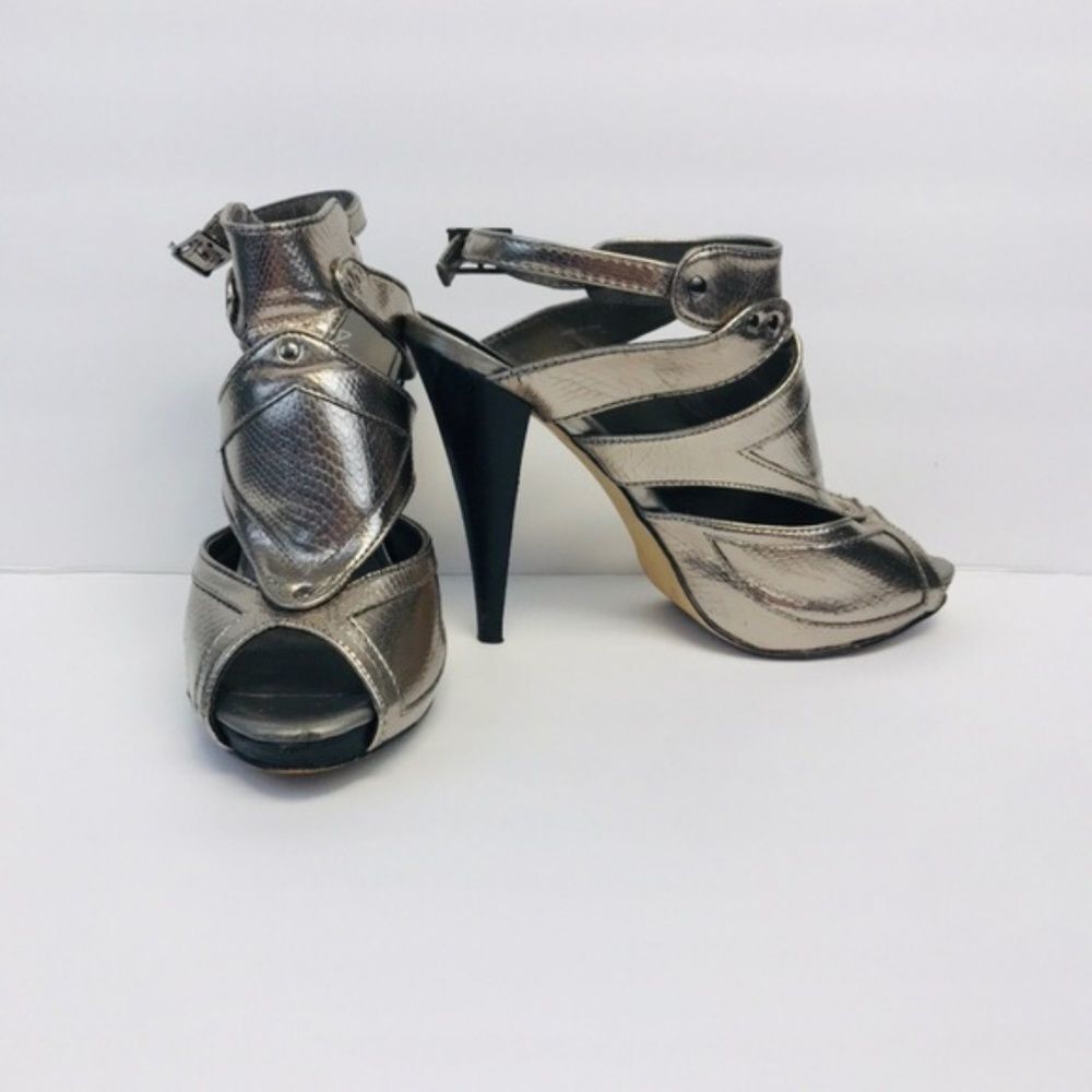 Aldo metallic snakeskin embossed caged heels